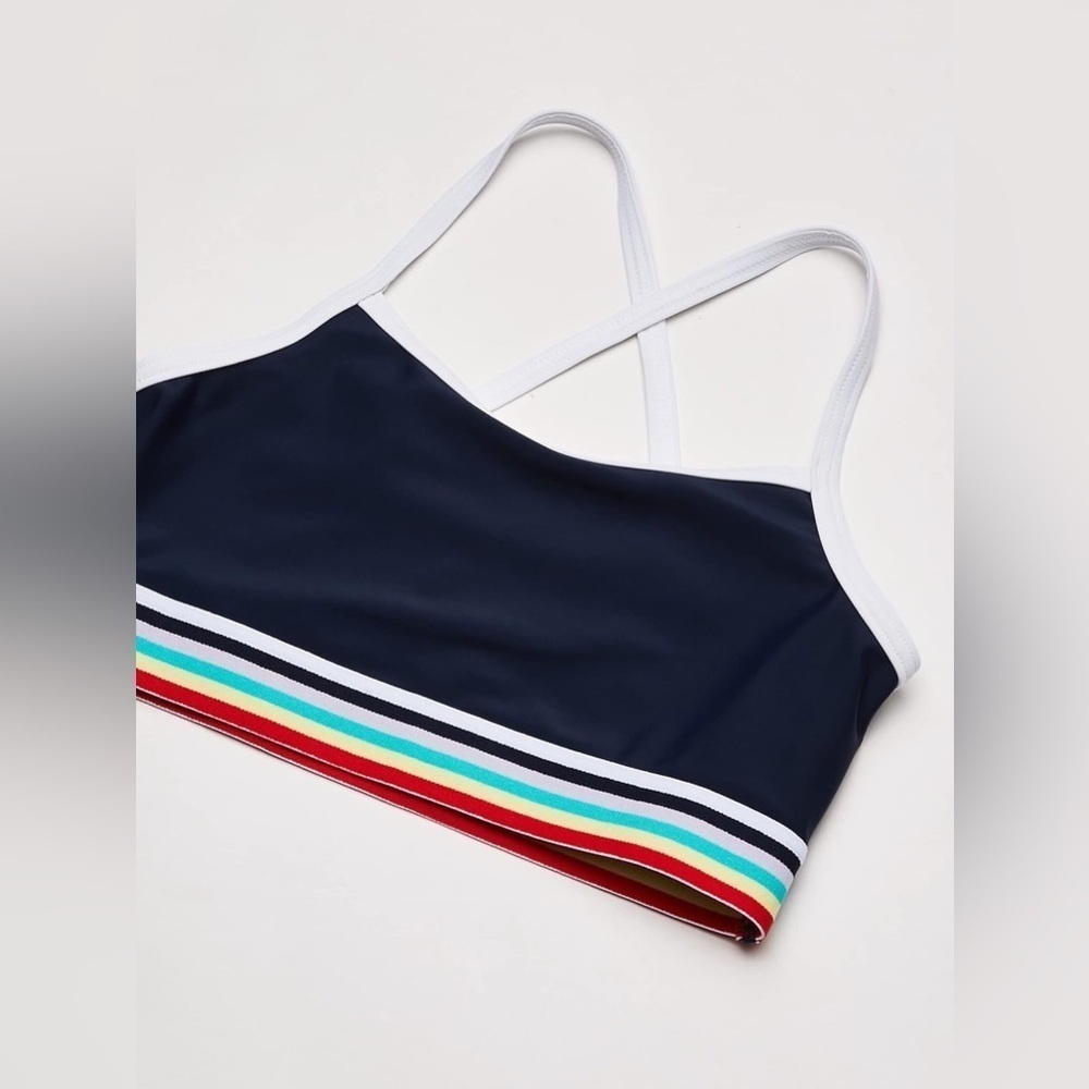 Girls Crossback Bikini Top Rainbow Stripe Navy Swim Youth 11 12 Abercrombie